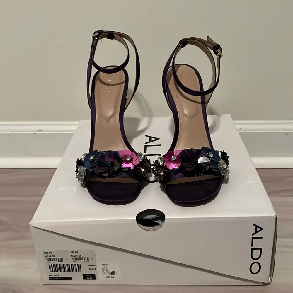 ALDO purple silk heel with jewels